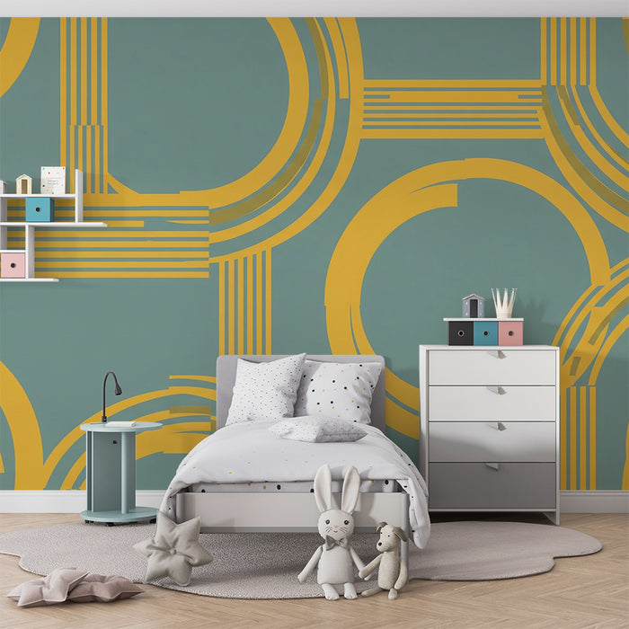 Papier peint chambre enfant | Motifs géométriques modernes en jaune et bleu