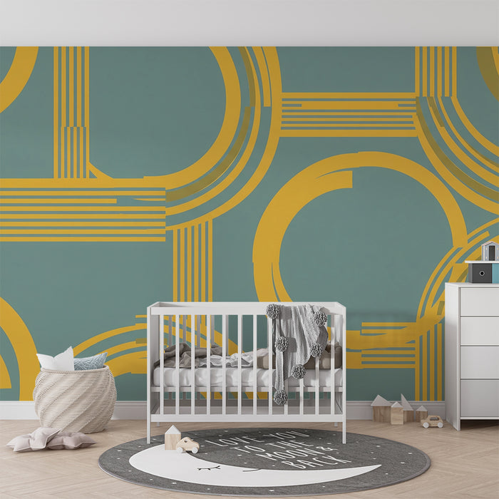 Papier peint chambre enfant | Motifs géométriques modernes en jaune et bleu