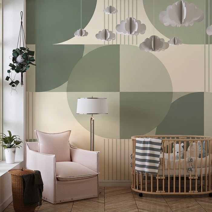Barntapet | Moderna geometriska mönster i nyanser av grönt