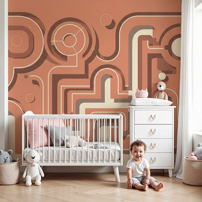 Papier peint chambre enfant | Motifs géométriques modernes en terracotta