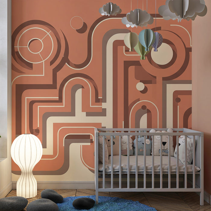 Papier peint chambre enfant | Motifs géométriques modernes en terracotta