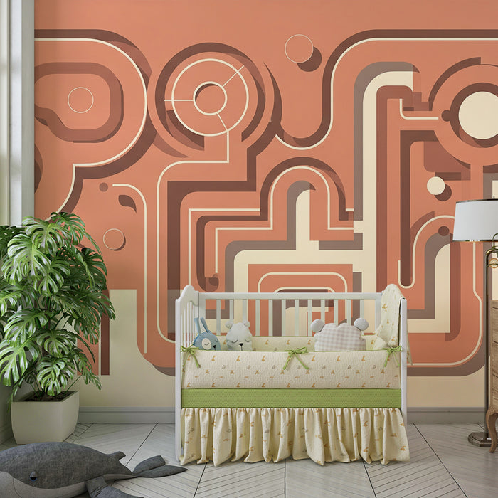 Papier peint chambre enfant | Motifs géométriques modernes en terracotta