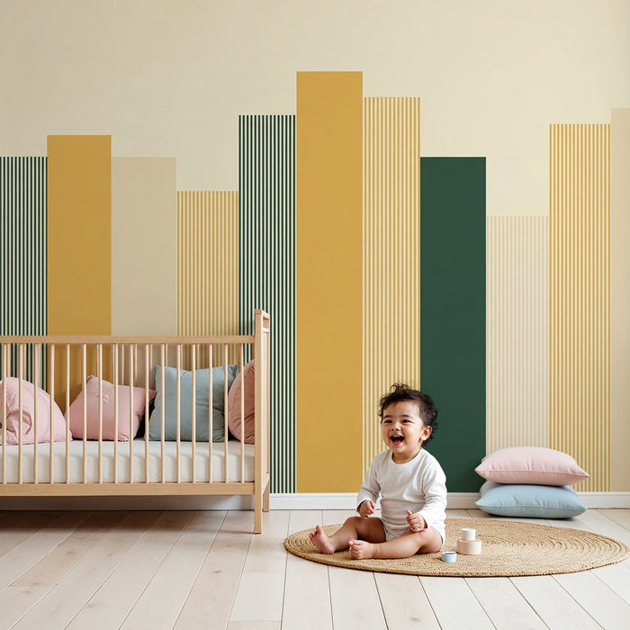 Gyerekek számára: modern geometrikus mintás tapéta zöld és sárga színekben