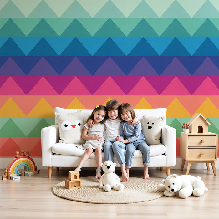 Kids room wallpaper | Geometric patterns triangles rainbow arc