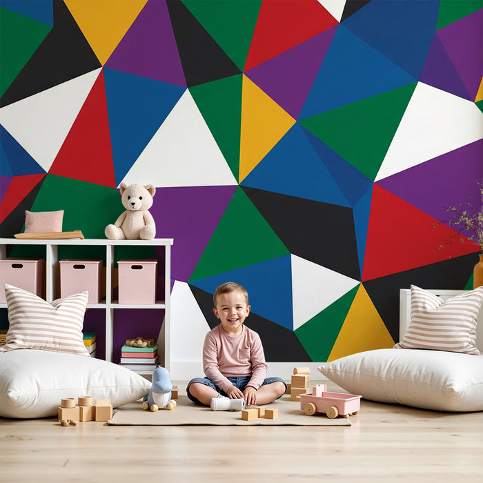 Kids' room wallpaper | Geometric harlequin triangle patterns