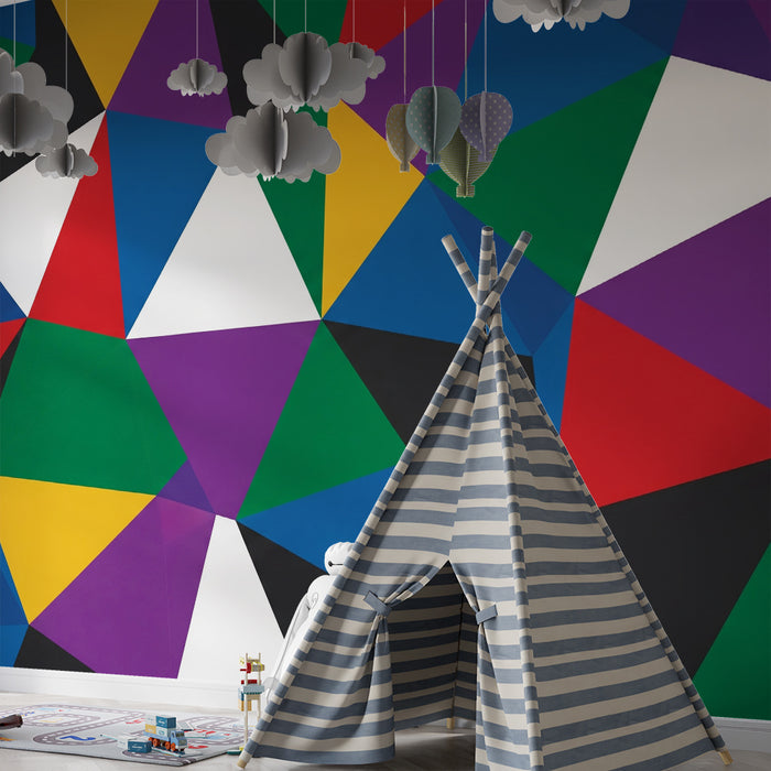 Kids' room wallpaper | Geometric harlequin triangle patterns