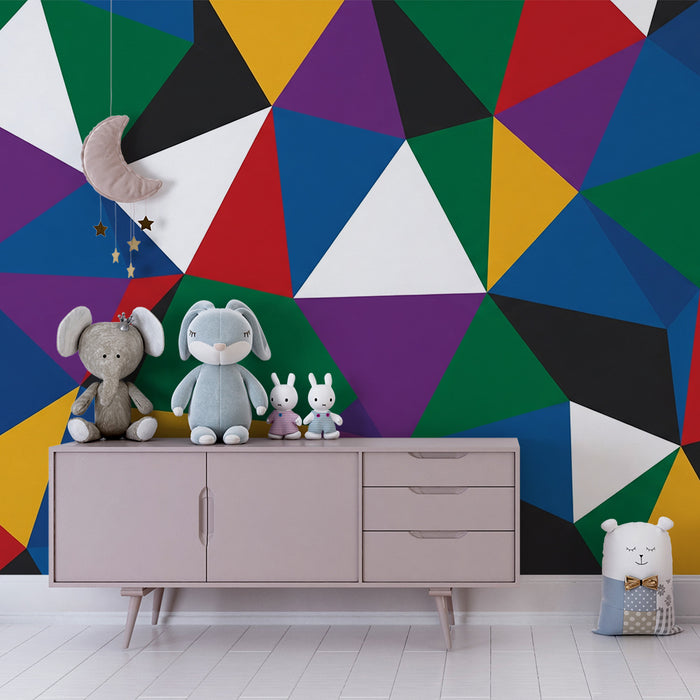 Kids' room wallpaper | Geometric harlequin triangle patterns