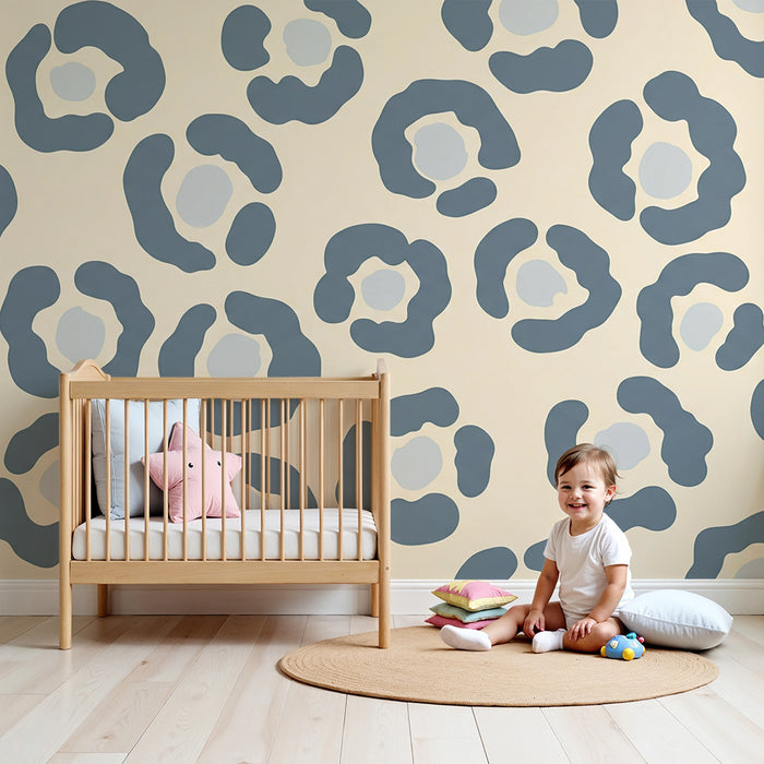 Behang kinderkamer | Moderne luipaardprint in blauw en crème