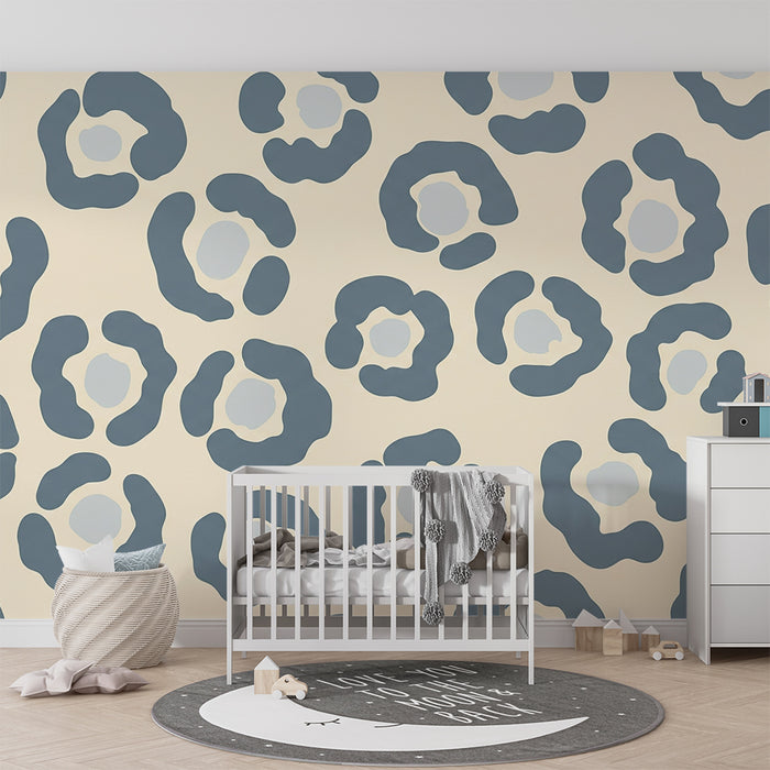 Behang kinderkamer | Moderne luipaardprint in blauw en crème