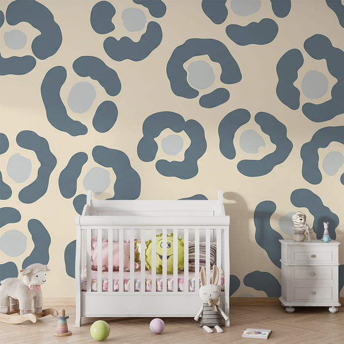 Behang kinderkamer | Moderne luipaardprint in blauw en crème