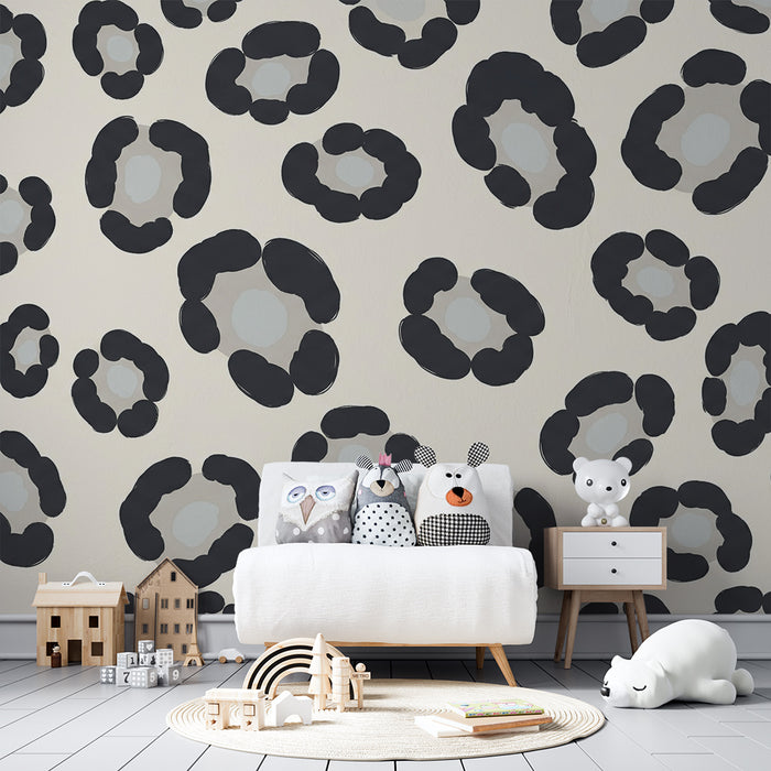 Behang kinderkamer | Moderne luipaardprint op crèmekleurige achtergrond
