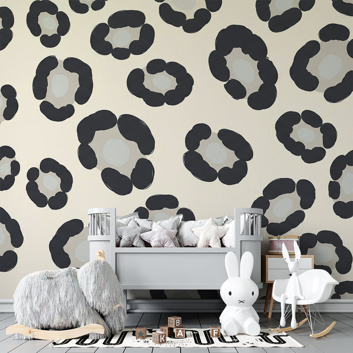 Behang kinderkamer | Moderne luipaardprint op crèmekleurige achtergrond