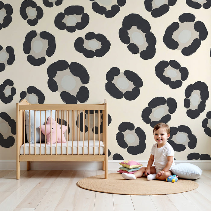 Tapet pentru camere copii | Motive leopard moderne pe fond crem