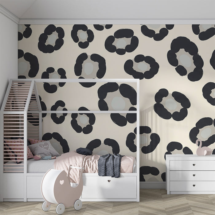 Tapet pentru camere copii | Motive leopard moderne pe fond crem