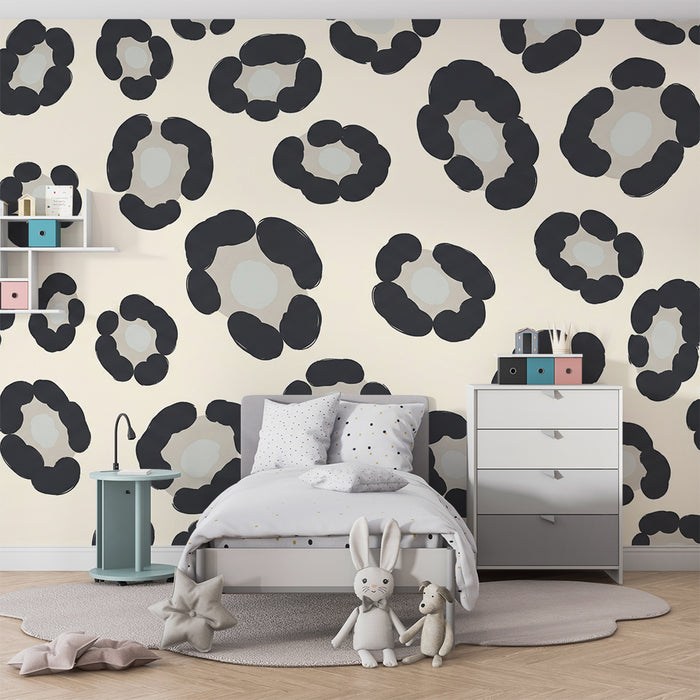 Tapet pentru camere copii | Motive leopard moderne pe fond crem