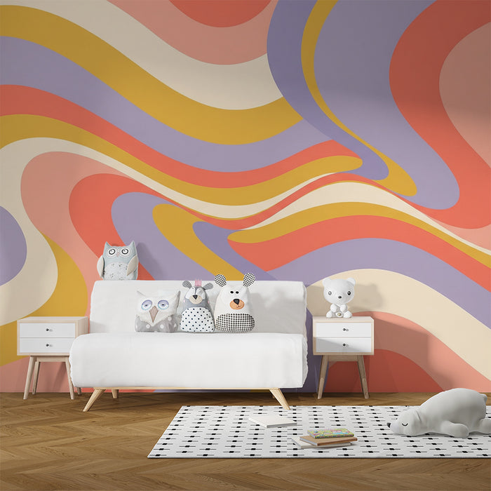 Kleurrijk behang voor kinderkamers | Pastelkleurige golfpatronen