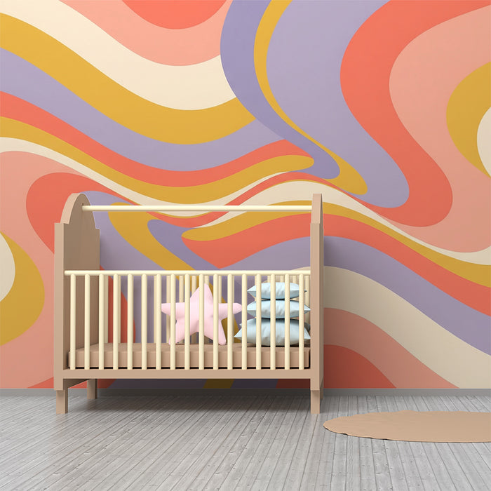 Kleurrijk behang voor kinderkamers | Pastelkleurige golfpatronen