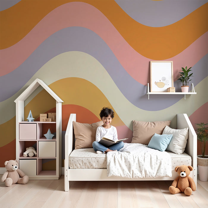 Kids room wallpaper | Wavy patterns in pastel colors