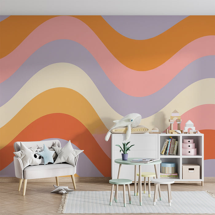 Kids room wallpaper | Wavy patterns in pastel colors
