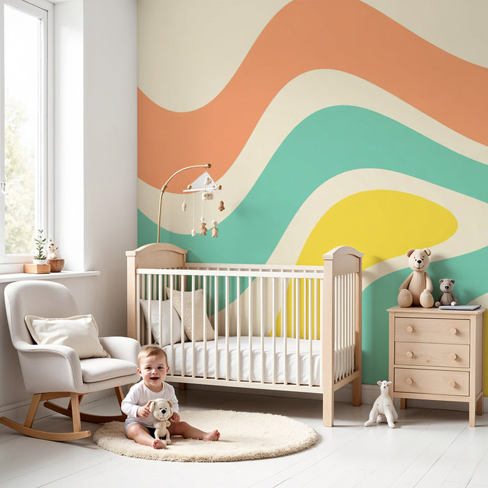 Kinderzimmer Tapete | Wellenförmige Muster in Pastellfarben