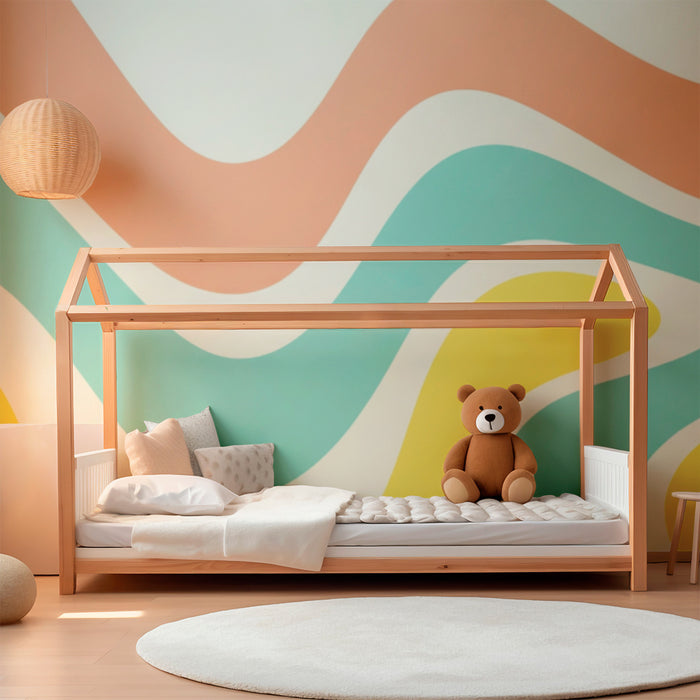 Kinderzimmer Tapete | Wellenförmige Muster in Pastellfarben