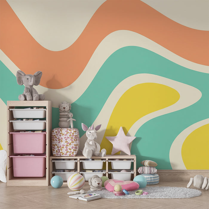Kinderzimmer Tapete | Wellenförmige Muster in Pastellfarben