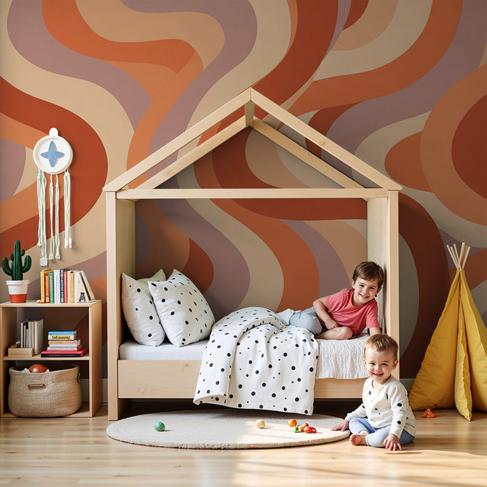 Kids room wallpaper | Wavy patterns in terracotta and pastel tones