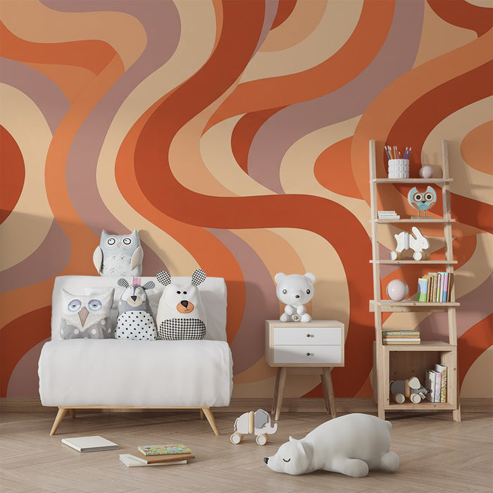 Kids room wallpaper | Wavy patterns in terracotta and pastel tones