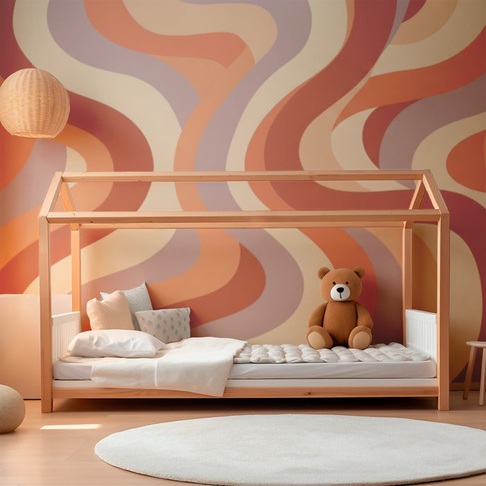 Kids room wallpaper | Wavy patterns in terracotta and pastel tones