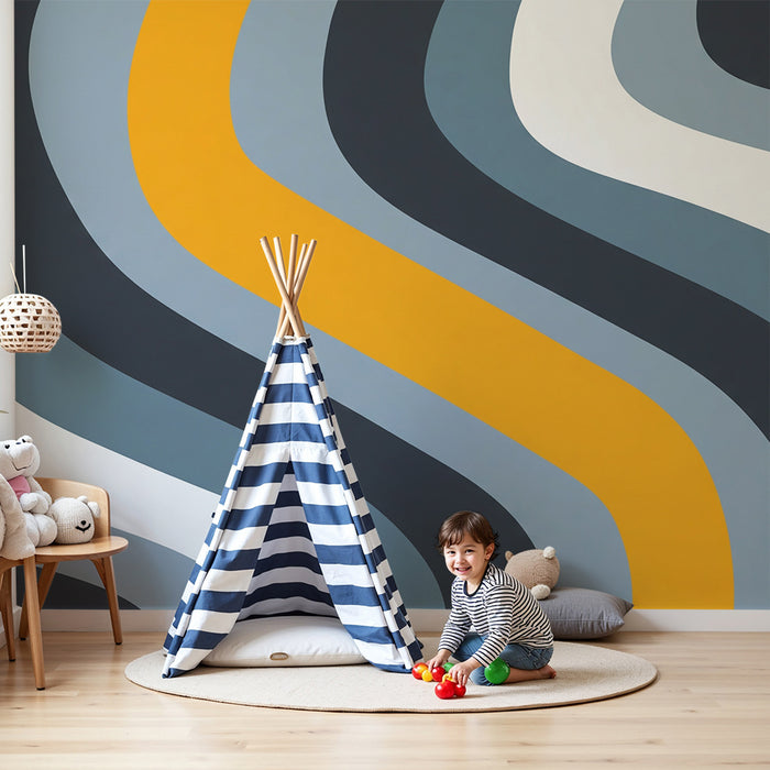 Papel pintado para habitación infantil | Motivos modernos en ondas gris y amarillo