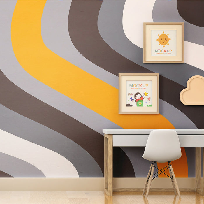 Papel pintado para habitación infantil | Motivos modernos en ondas gris y amarillo