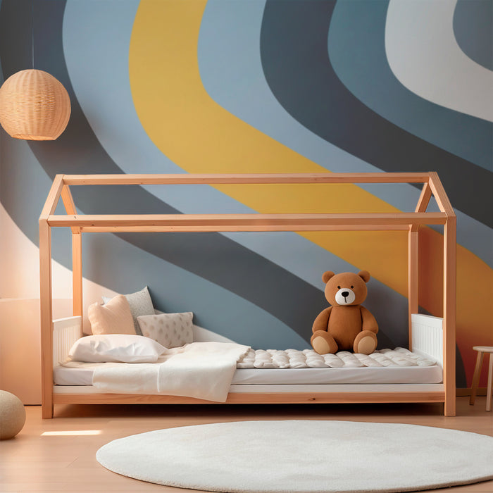 Papel pintado para habitación infantil | Motivos modernos en ondas gris y amarillo