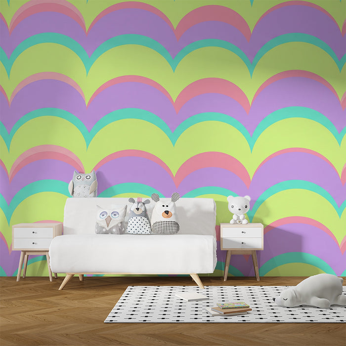 Papel de parede para quarto infantil | Padrões ondulados pastel em cores vivas