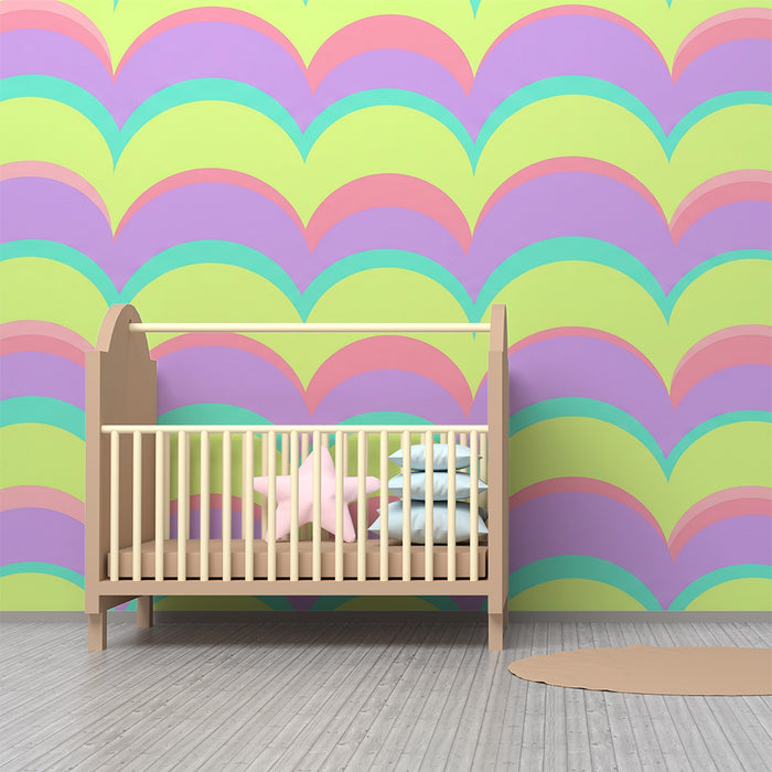 Papel de parede para quarto infantil | Padrões ondulados pastel em cores vivas
