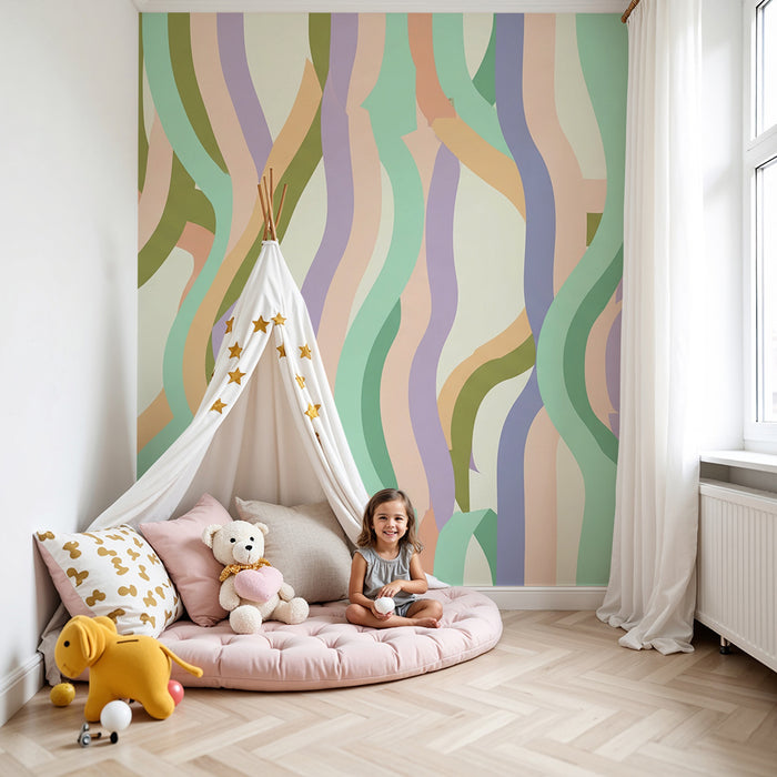 Kids' Room Wallpaper | Soft Pastel Waves for a Gentle, Playful Feel