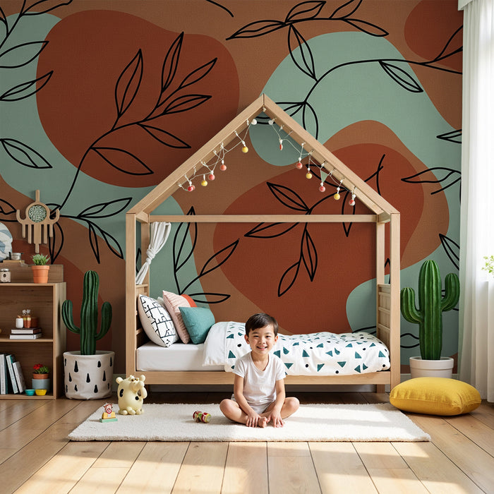 Papel pintado infantil | Motivos orgánicos con hojas y formas abstractas