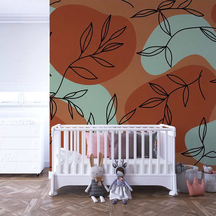 Papel pintado infantil | Motivos orgánicos con hojas y formas abstractas