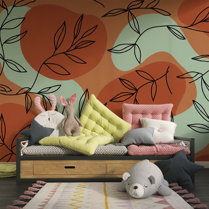 Papel pintado infantil | Motivos orgánicos con hojas y formas abstractas