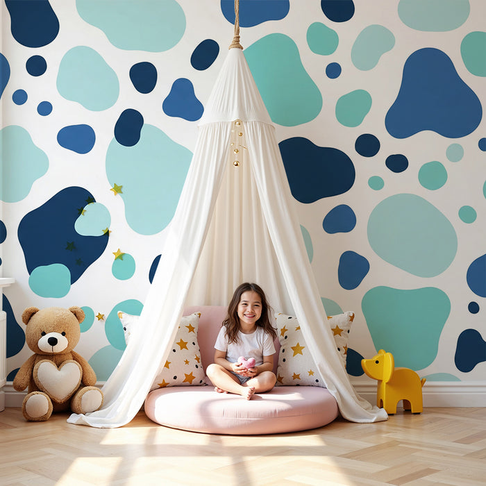 Papel de parede para quarto de criança | Padrões orgânicos em tons de azul e verde