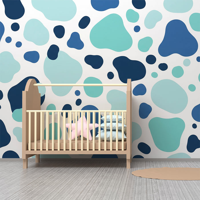 Papel de parede para quarto de criança | Padrões orgânicos em tons de azul e verde