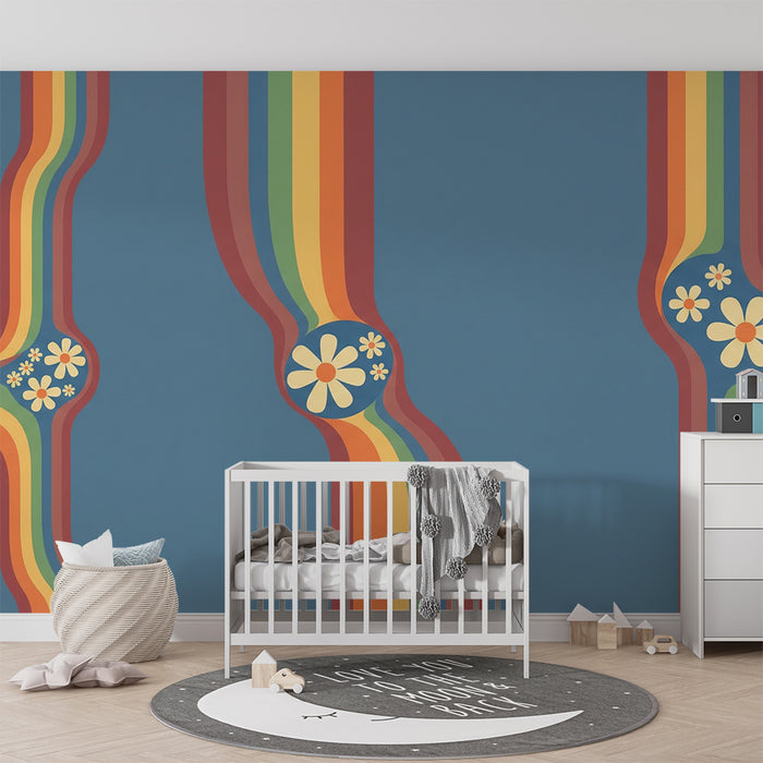 Barnetapet | Retro mønstre med fargerike blomster og striper