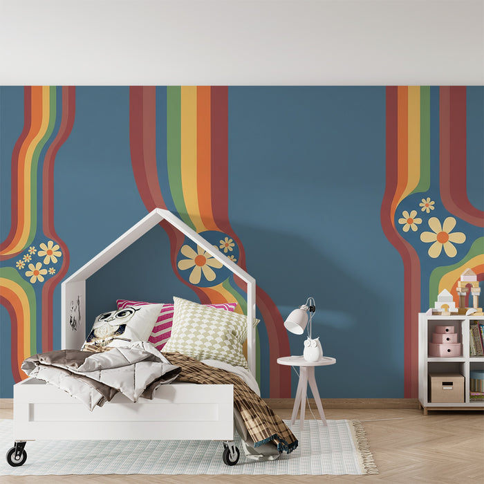 Barnetapet | Retro mønstre med fargerike blomster og striper