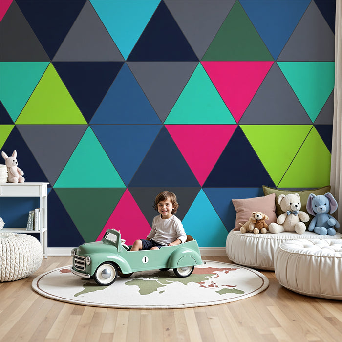 Papel pintado para habitación infantil | Diseño con triángulos en contraste