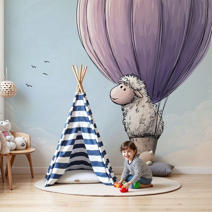 Kinderkamer behang | Schaap in een luchtballon
