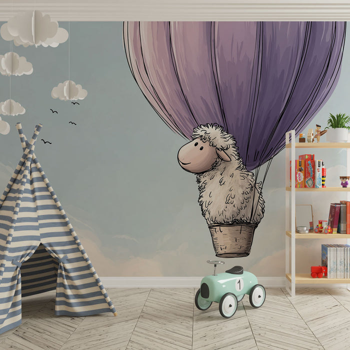 Kinderkamer behang | Schaap in een luchtballon