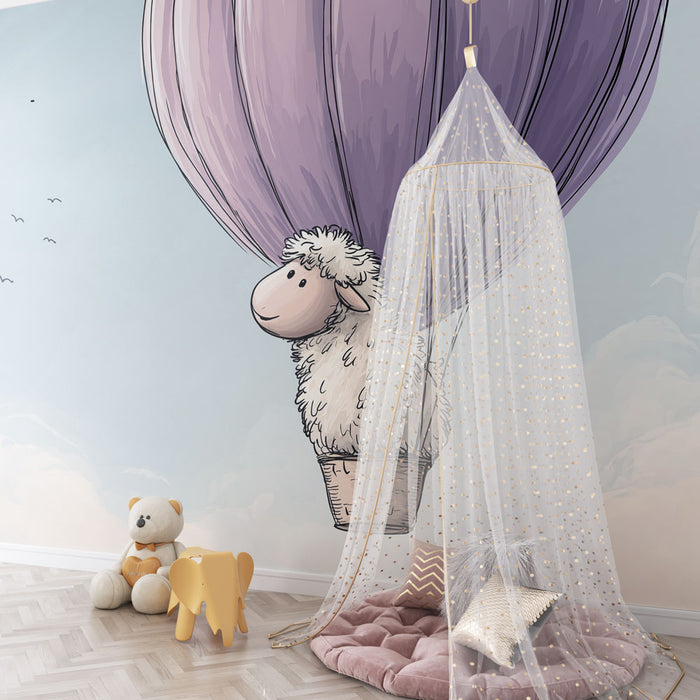 Kinderkamer behang | Schaap in een luchtballon