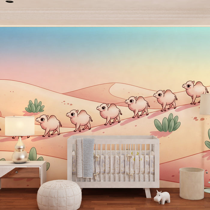Papier peint chambre enfant | Moutons mignons dans le désert