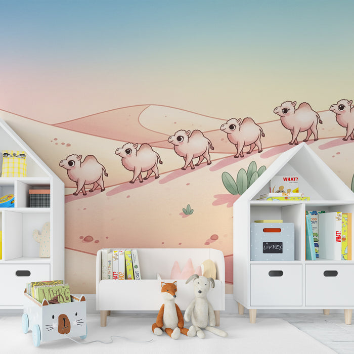 Papier peint chambre enfant | Moutons mignons dans le désert