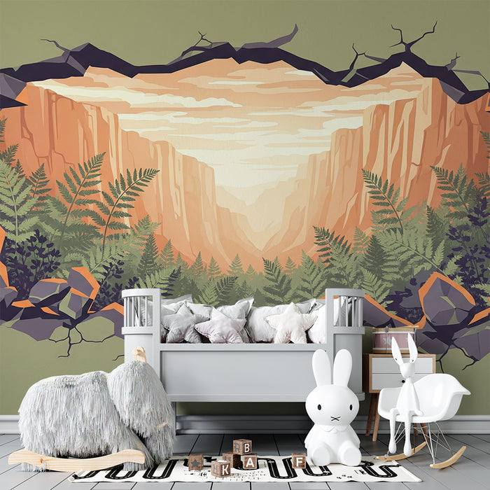 Papier peint chambre enfant | Mur de montagne avec vue sur la vallée verdoyante