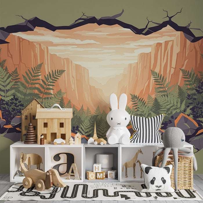 Papier peint chambre enfant | Mur de montagne avec vue sur la vallée verdoyante